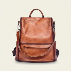 The Nomad vintage brown leather backpack, front angle